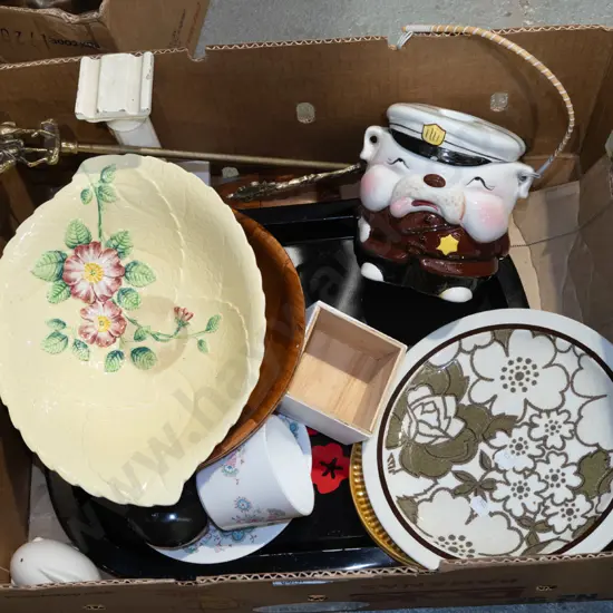 box; bowls, plates, cookie jar etc