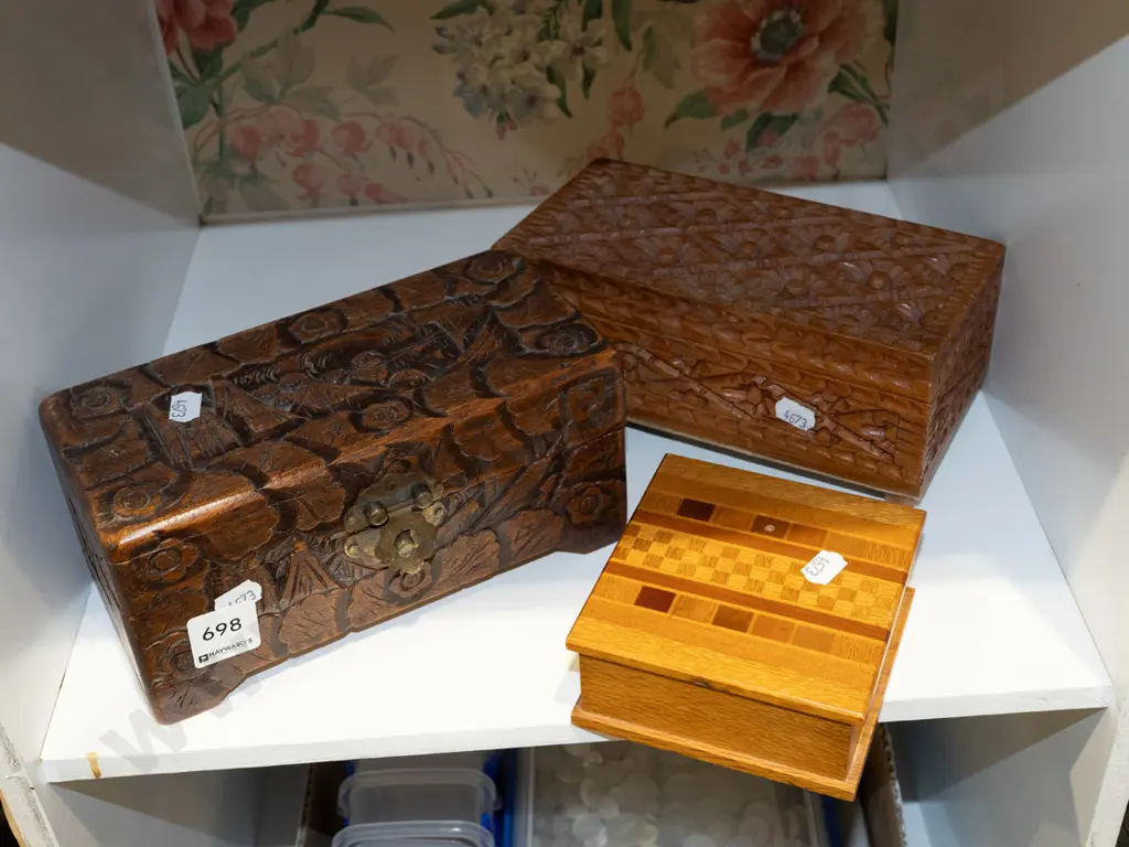 2x small wooden chests, sovereign ware trinket box Tallest H210 Image 1++