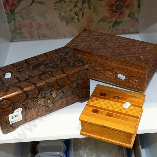 2x small wooden chests, sovereign ware trinket box Tallest H210