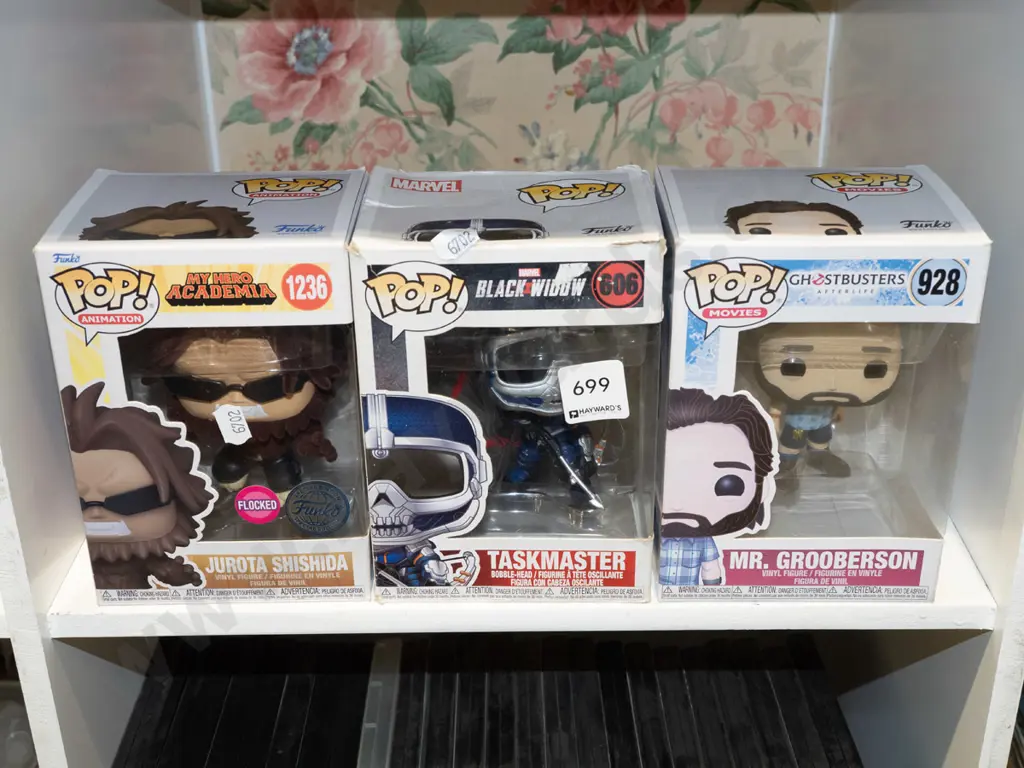 3x boxed Pop Figurines; Jurota Shishida, Taskmaster, Mr Grooberson Image 1++