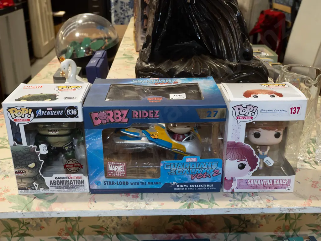 2 Pop and 1 Dorbz boxed figurines; Samantha Baker, Guardians of the Galaxy, Abomination Image 1++