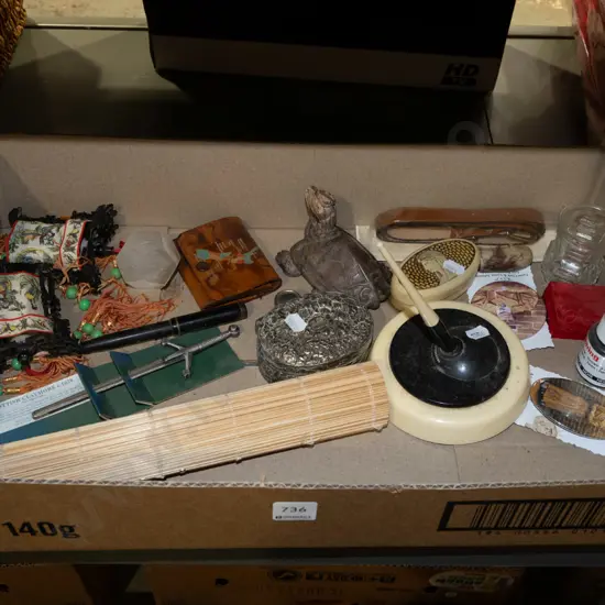 box; desk set, letter openers, pens etc