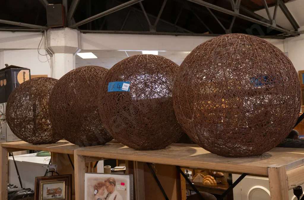 4x woven cane globe light fittings Image 1++