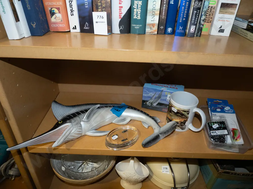shelf; wall mounted marlin figurine, coffee cup, hooks etc Image 1++