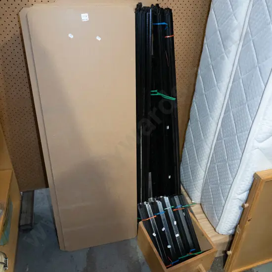 yet to be assembled metal and mdf workshop  shelves