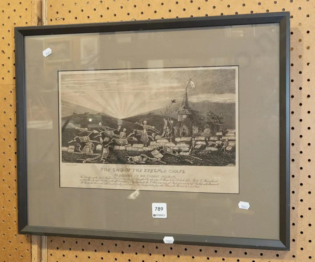 framed etching - The End of the Steeplechase - damage to print Image 1++