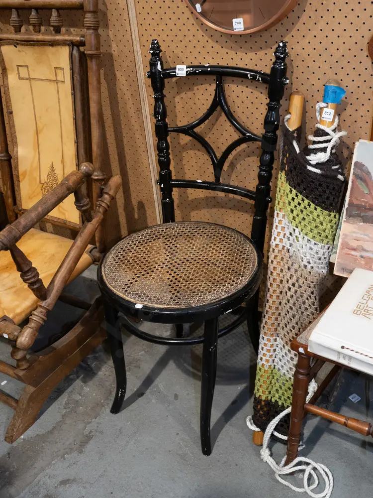 rattan upholstered black painted chair Image 1++