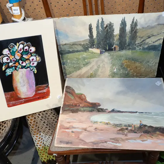 3x unframed original artworks