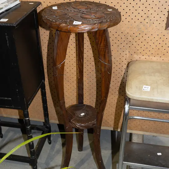 chip carved 2 tier jardiniere stand H860