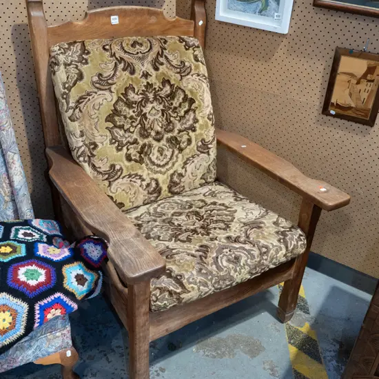 large oak upholstered chair