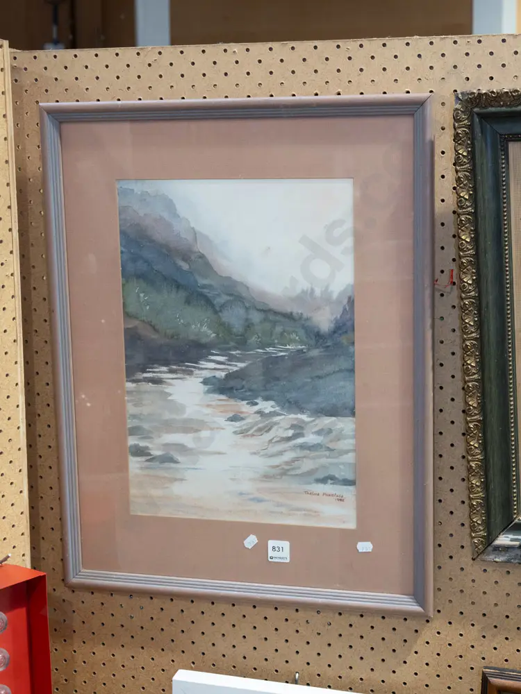 Thelma Prestage '92 - framed watercolour - river scene Image 1++