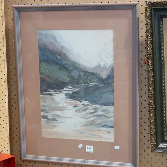 Thelma Prestage '92 - framed watercolour - river scene