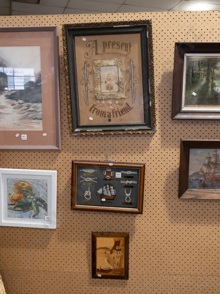 framed mixed media - present from friends, nautical shadow box, marquetry - green dots Image 1++