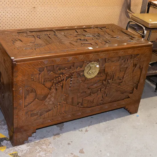 carved camphor wood chest - no lock
