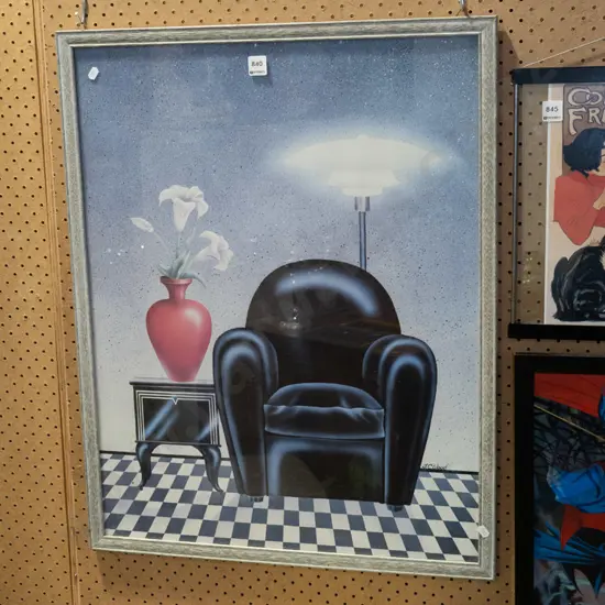 framed poster print - chair, vase, side table
