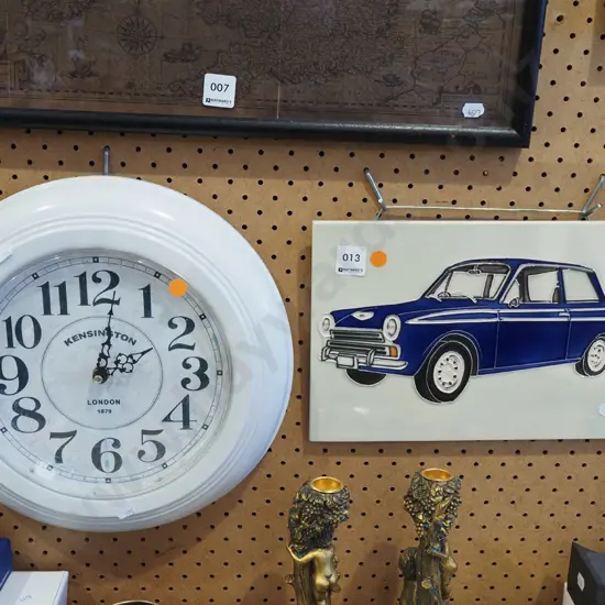 automotive picture tile, wall clock - orange dots