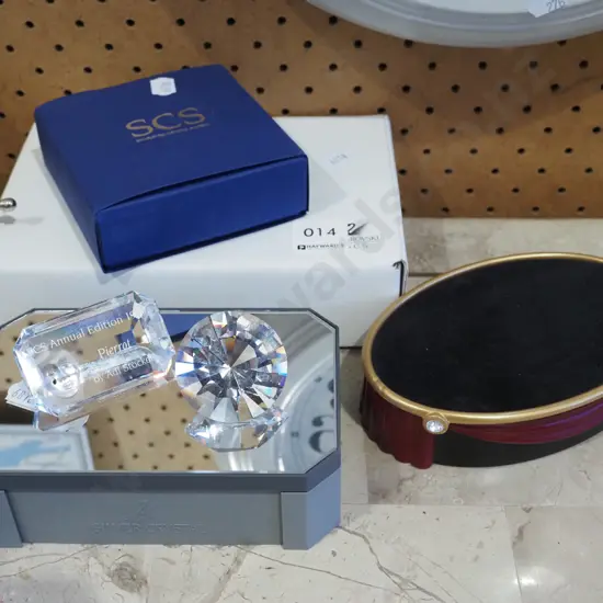 Swarovski crystal ornaments and stands