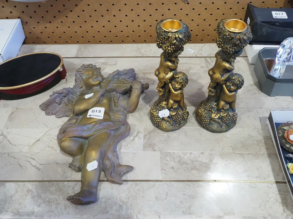 wall cherub figurine, 2x candlesticks H215 Image 1++