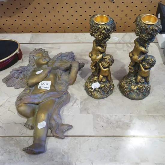 wall cherub figurine, 2x candlesticks H215