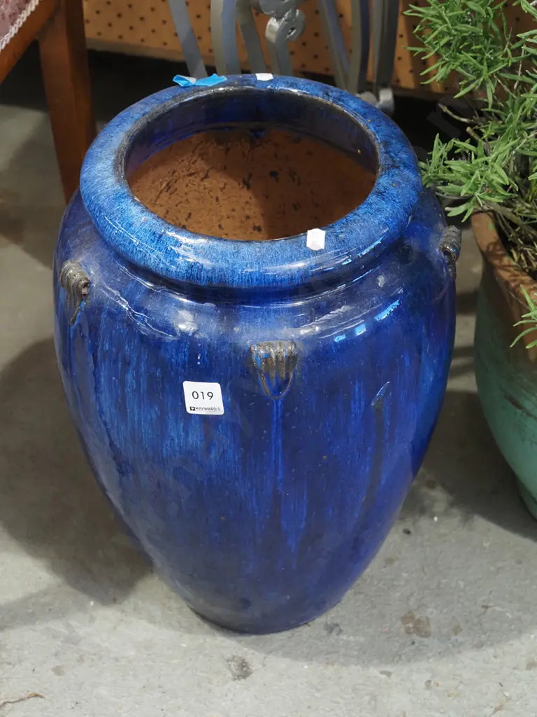 blue glazed garden planter H430 Image 1++