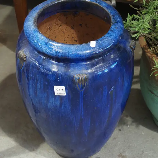 blue glazed garden planter H430