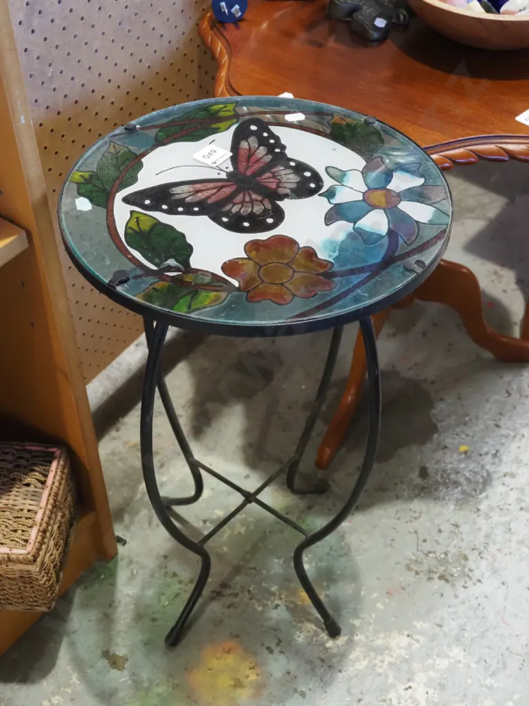 glass top butterfly and floral deocrated wine table Image 1++