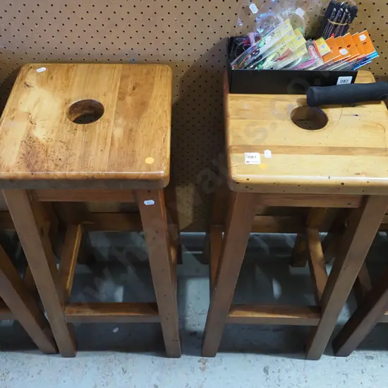 pair of rimu stools - orange dots