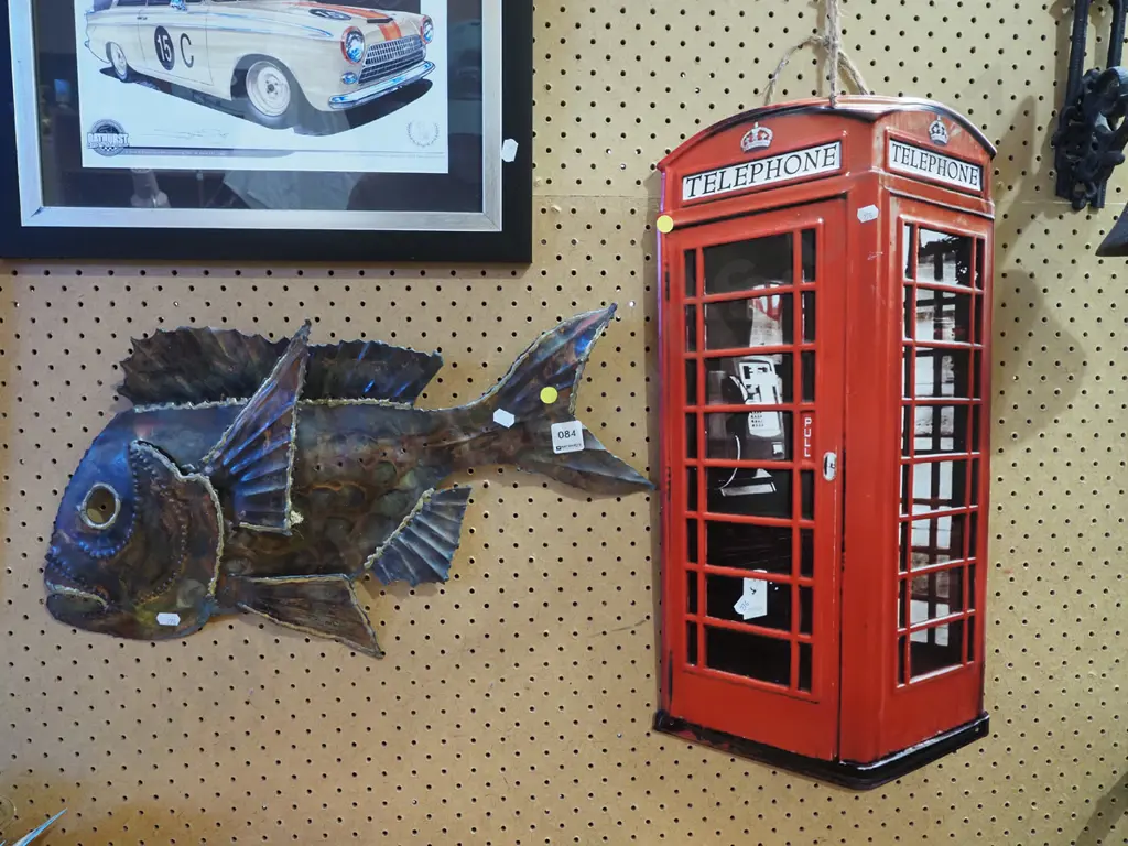 metal wall art, telephone box, snapper - yellow dots Image 1++