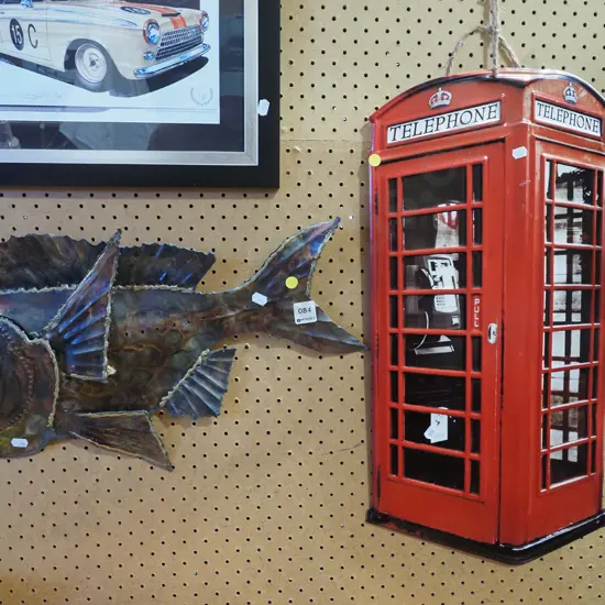 metal wall art, telephone box, snapper - yellow dots