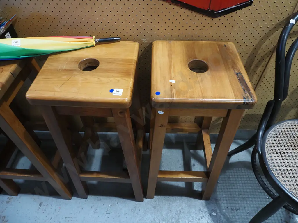 2x rimu stools - blue dots Image 1++