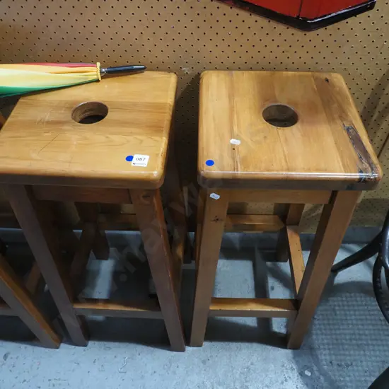 2x rimu stools - blue dots