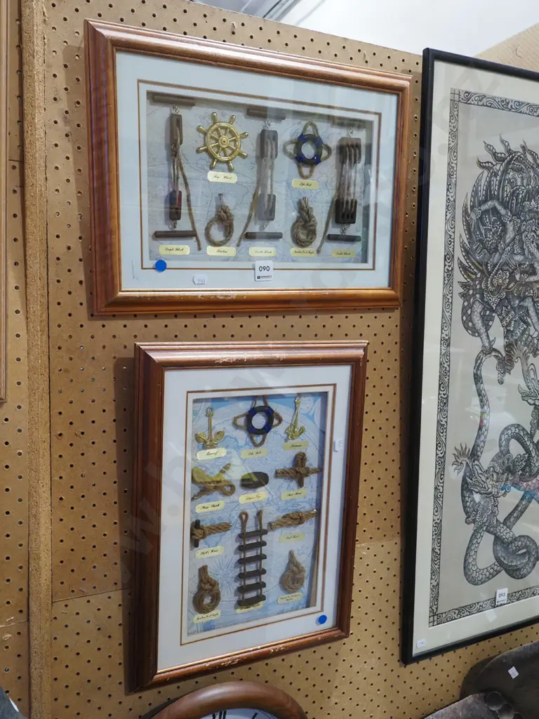 2x nautical themed shadow boxes - blue dots Image 1++