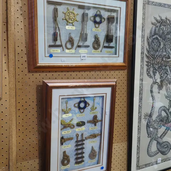 2x nautical themed shadow boxes - blue dots
