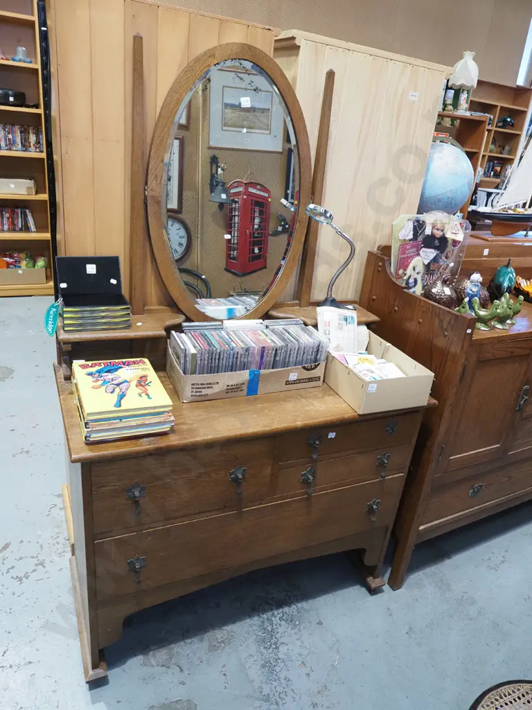 restorer's oak arts and crafts 4 drawer mirror back dresser - significant silvering to mirror H1720 W1060 D500 Image 1++