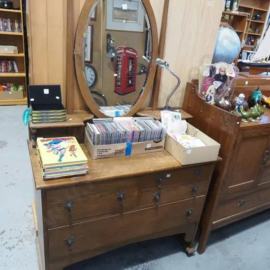 restorer's oak arts and crafts 4 drawer mirror back dresser - significant silvering to mirror H1720 W1060 D500