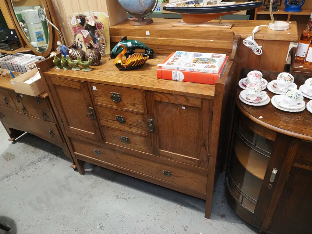 arts and crafts 4 drawer 2 door buffet sideboard with fitted cutlery drawer H1200 W1220 D500 Image 1++