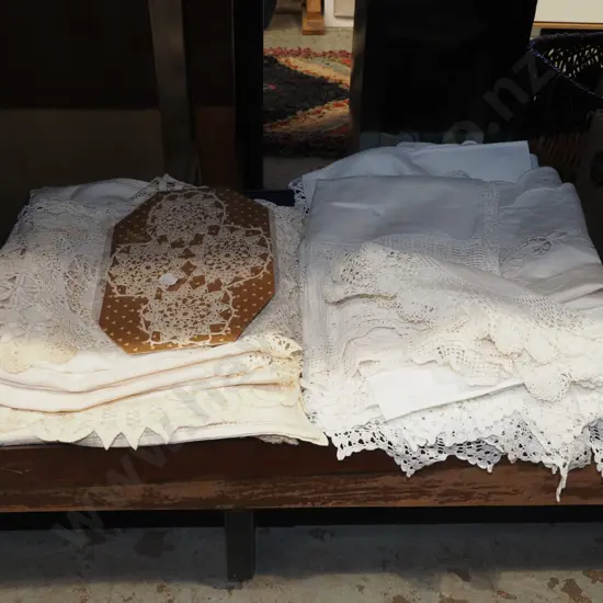 box; doillies, lace, tablecloths etc