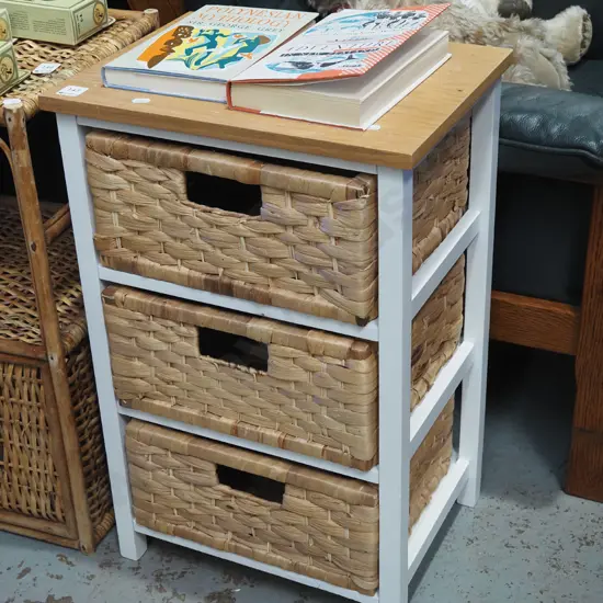 mdf chest with 3 seagrass baskets