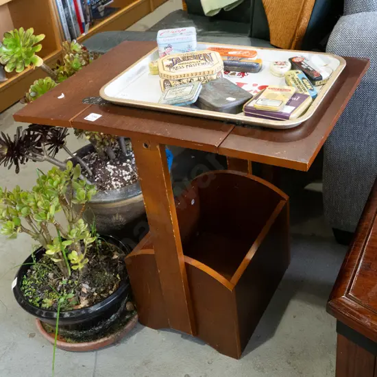 fold out mdf faux veneer end table with magazine rack
