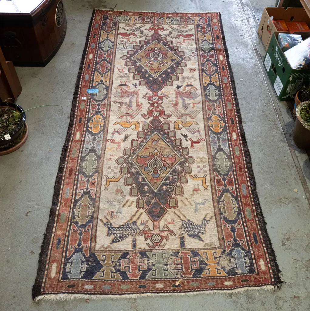 well worn woven floor mat - Sth American themed L1270 W1030 Image 1++