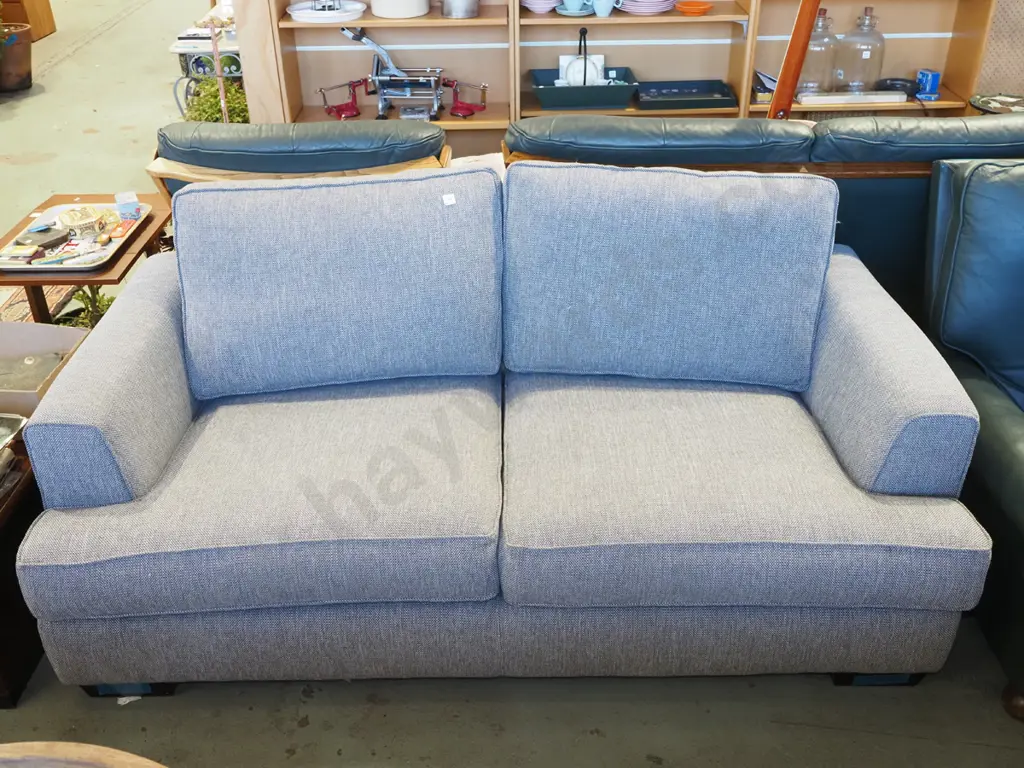 grey upholstered 2 seater chesterfield settee - excellent condition H670 W1800 D960 Image 1++
