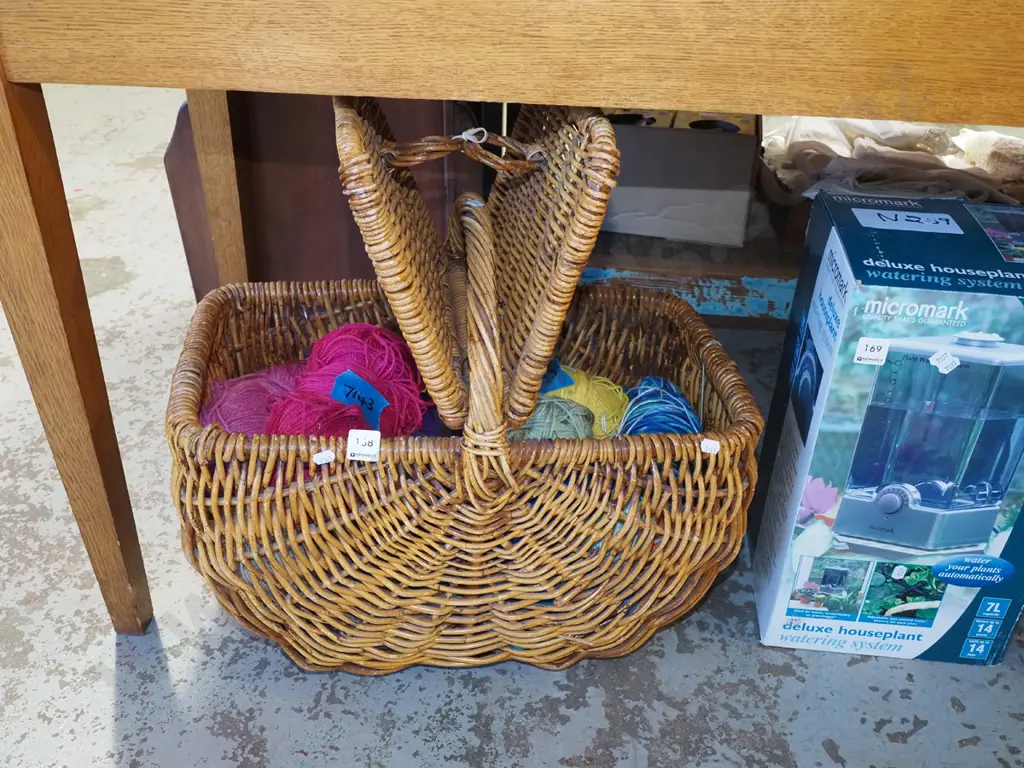 cane picnic hamper; knitting yarn Image 1++