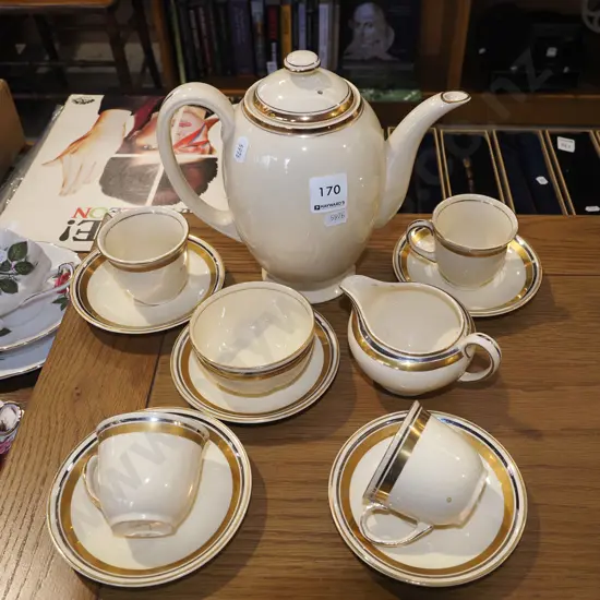 Johnson Bros green and gold part coffee set