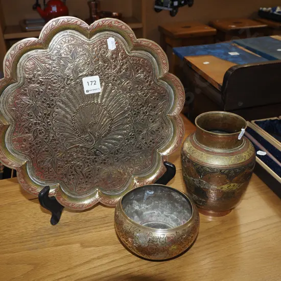 brass ware; tray, bowl, vase