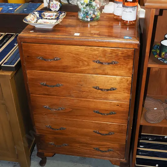 stained pine cab leg 5 drawer chest H1020 W610 D375