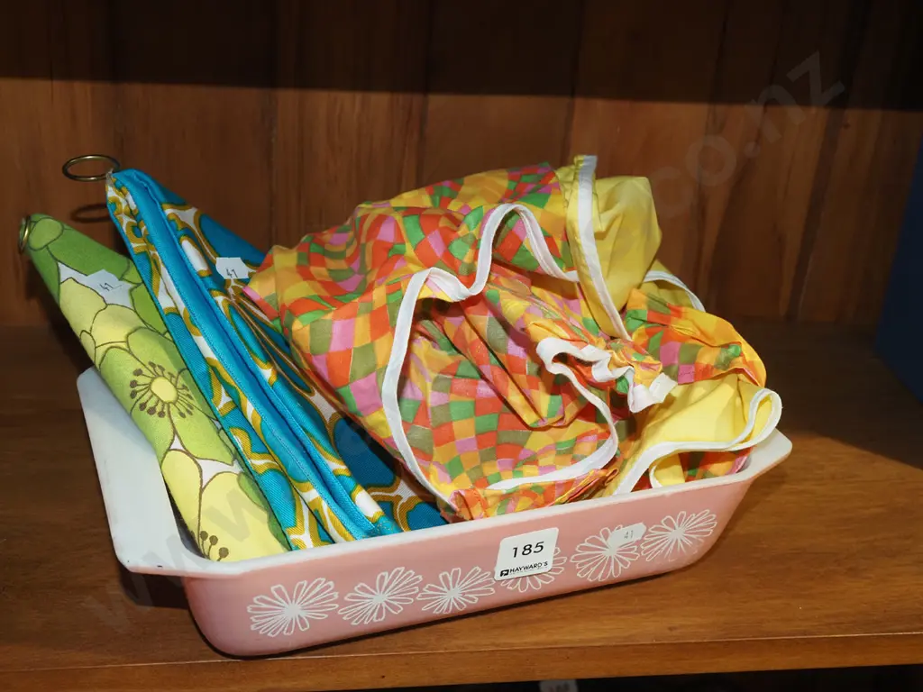 mid century pyrex cook ware, apron, tea cosies Image 1++