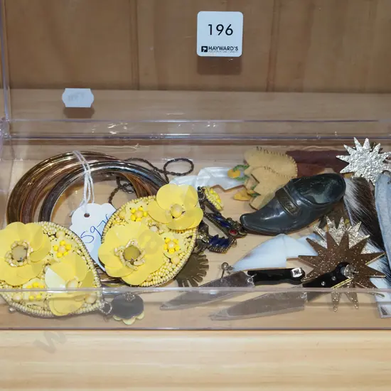 perspex lidded box and contents; bangles etc