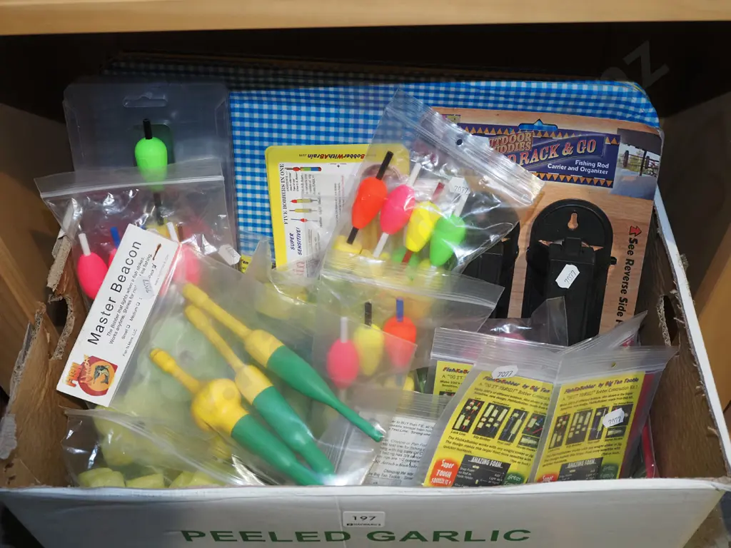 box; fishing floats, rod racks, plastic trays Image 1++
