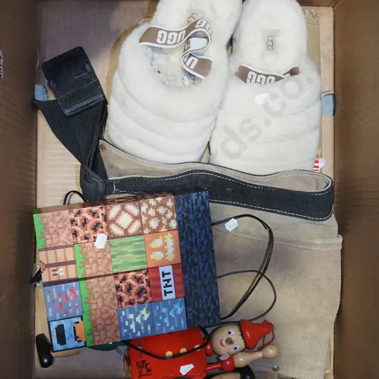 box; builder's belt, Tokyo toy, fluffy slippers etc