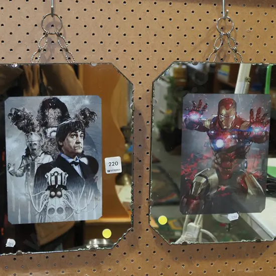 2x mirror framed prints - Dr Who, Ironman - yellow dots